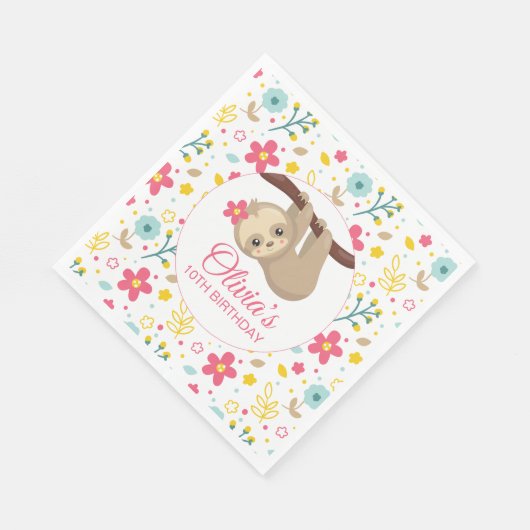 Floral Sloth verjaardagsfeestje servetten (Hoek)