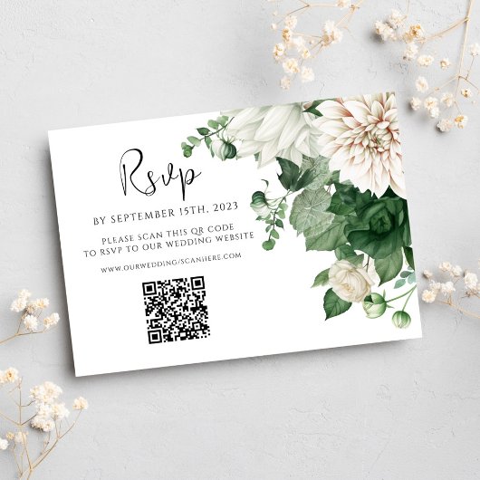 Floral Smaragd Groene QR Code Bruiloft RSVP Kaartje