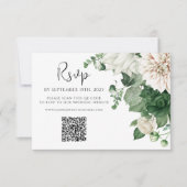 Floral Smaragd Groene QR Code Bruiloft RSVP Kaartje (Voorkant)