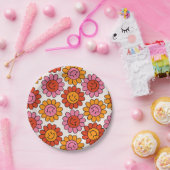 Floral Smile 70s Girly  Pattern Hippie Papieren Bordje (Feest)