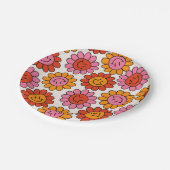 Floral Smile 70s Girly  Pattern Hippie Papieren Bordje (Gekanteld)