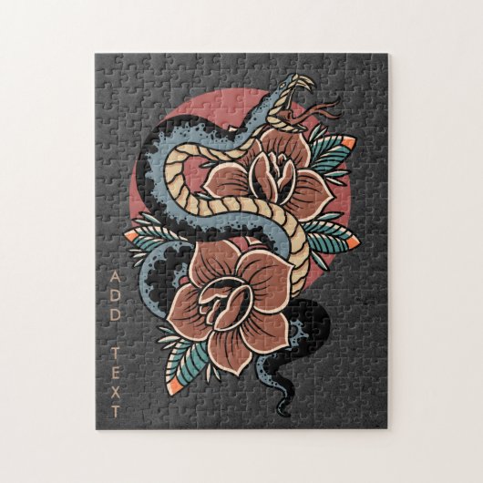 Floral Snake Mystic Grunge Illustratie Esoteric Legpuzzel (Verticaal)