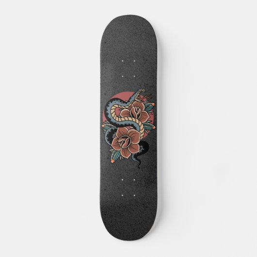 Floral Snake Mystic Grunge Illustratie Esoteric Persoonlijk Skateboard (Voorkant)