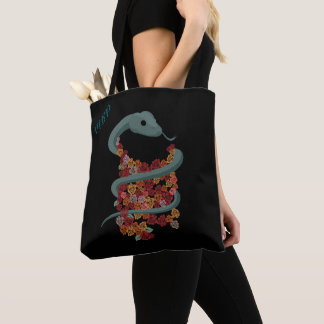 Floral Snake Wrap - Uw Initialen Tote Bag