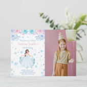 Floral Snow Falk Princess Birthday Invitation Kaart (Staand voorkant)