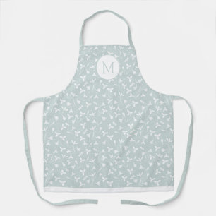 Floral Snowdrop Pattern Monogram. Light Sage Green Schort