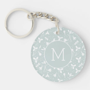 Floral Snowdrop Pattern Monogram. Pastel Green Sleutelhanger