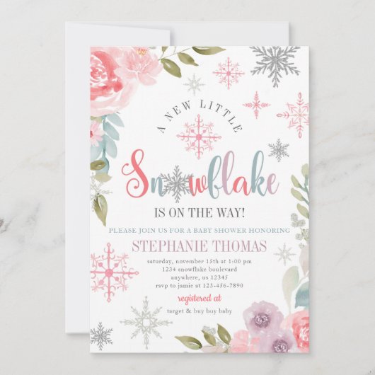 Floral Snowflake Baby shower Invitation Kaart (Voorkant)