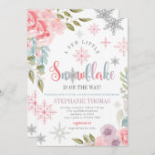 Floral Snowflake Baby shower Invitation Kaart (Voorkant / Achterkant)