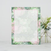 Floral Snowflake Letterhead in Pink en Green (Staand voorkant)