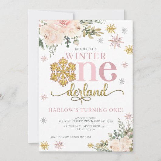 Floral Snowflake ONEderland 1ste verjaardag Kaart (Voorkant)