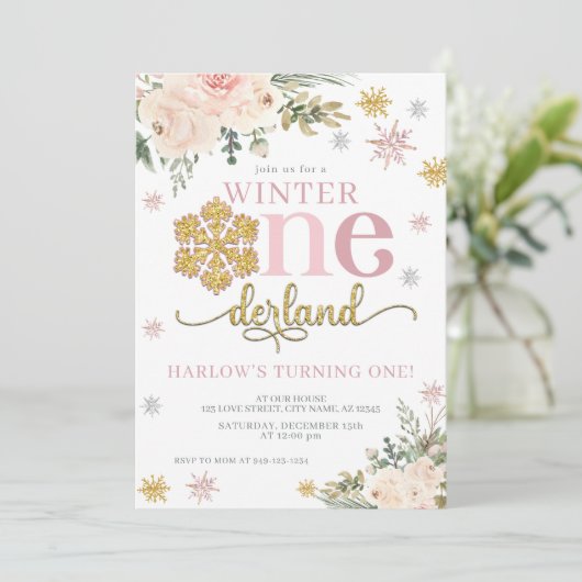 Floral Snowflake ONEderland 1ste verjaardag Kaart (Staand voorkant)