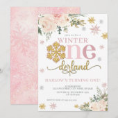 Floral Snowflake ONEderland 1ste verjaardag Kaart (Voorkant / Achterkant)