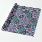 Floral Snowflake Roze Blauw Groen Cadeaupapier (Uitgerold)