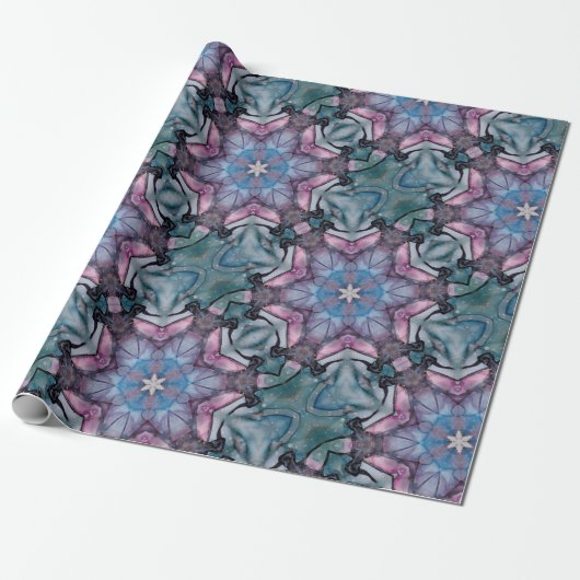 Floral Snowflake Roze Blauw Groen Cadeaupapier (Uitgerold)