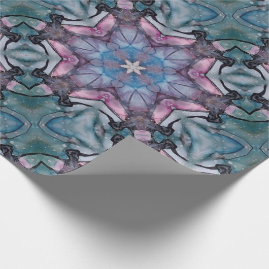 Floral Snowflake Roze Blauw Groen Cadeaupapier (Hoek)
