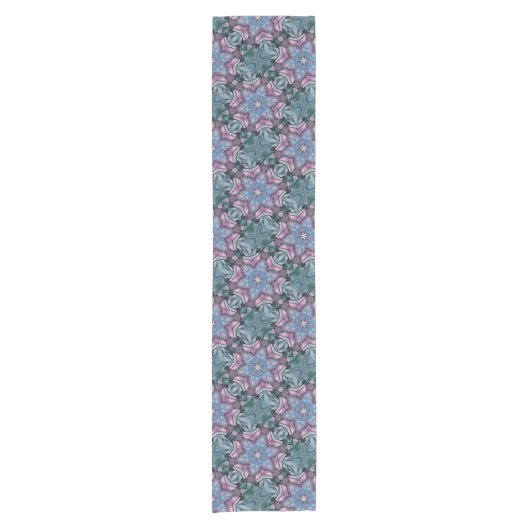 Floral Snowflake Roze Blauw Groen Korte Tafelloper (Voorkant)