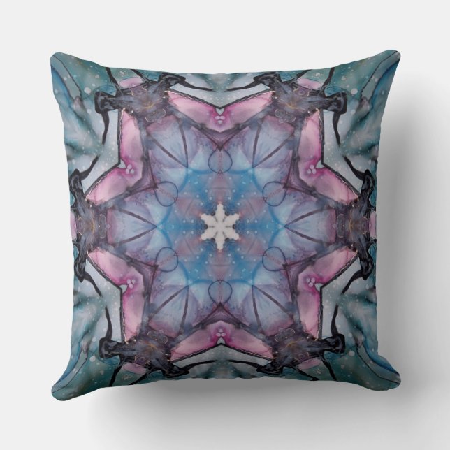Floral Snowflake Roze Blauw Groen Kussen (Achterkant)