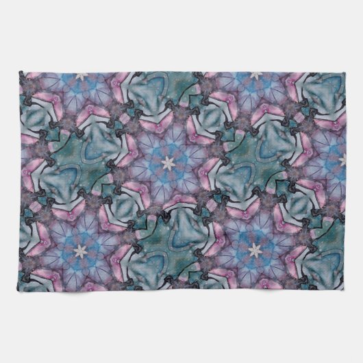 Floral Snowflake Roze Blauw Groen Theedoek (Horizontaal)