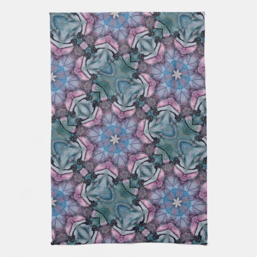 Floral Snowflake Roze Blauw Groen Theedoek (Verticaal)