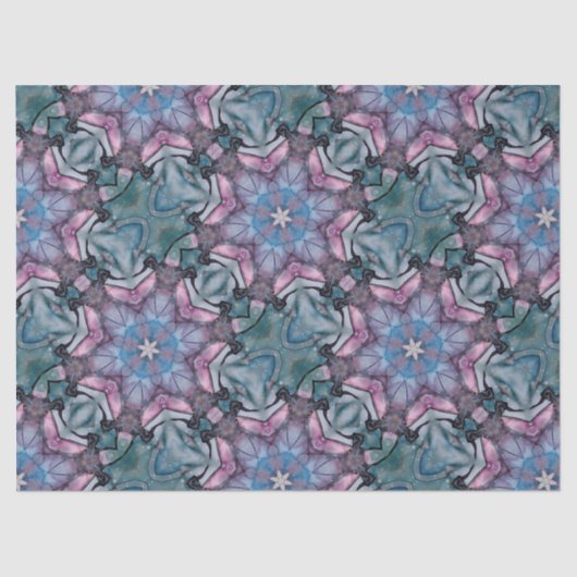 Floral Snowflake Roze Blauw Groen Tissuepapier (Voorkant)