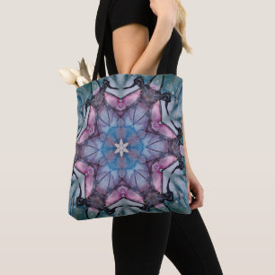 Floral Snowflake Roze Blauw Groen Tote Bag