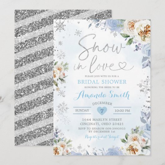 Floral Snowflake Winter Vrijgezellenfeest Invite9  Kaart (Voorkant / Achterkant)