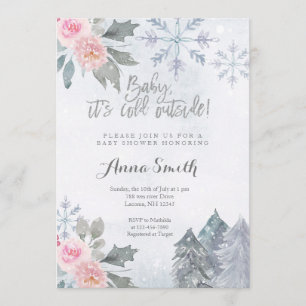 Floral Snowflakes Winter Baby shower Uitnodiging
