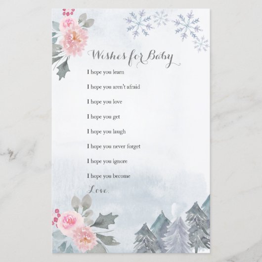 Floral Snowflakes Winter Wishes for Baby Card (Voorkant)