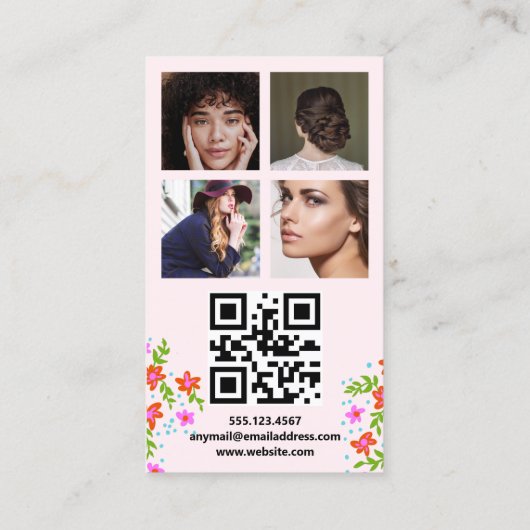 Floral social media fotorooster, QR-code Visitekaartje (Achterkant)