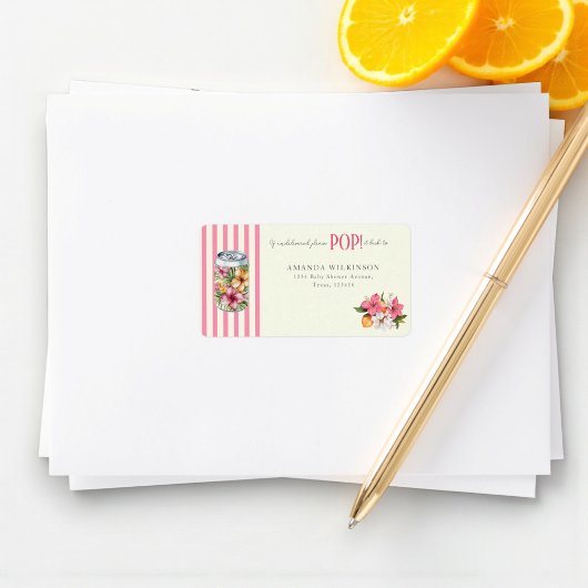 Floral Soda Can Pink Stripe Floral Design Etiket