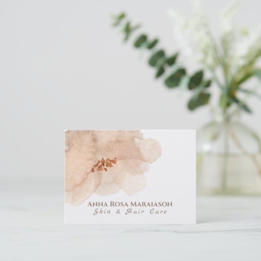*~* Floral Soft Abstract Peach Beige Waterverf Visitekaartje (Staand voorkant)