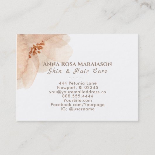 *~* Floral Soft Abstract Peach Beige Waterverf Visitekaartje (Achterkant)