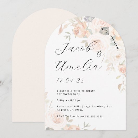 Floral Soft Burnt Sinaasappel Arch Engagement Part Kaart (Voorkant / Achterkant)