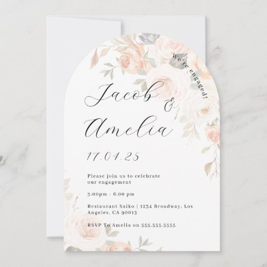 Floral Soft Burnt Sinaasappel Arch Engagement Part Kaart (Voorkant)