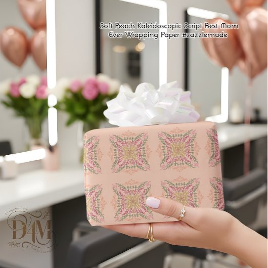 Floral Soft peach kaleidoscopic Script Best Mom  Cadeaupapier