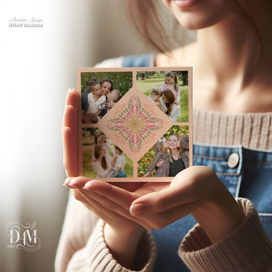 Floral Soft peach kaleidoscopic Script Best Mom  Feestdagenkaart