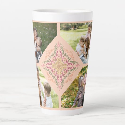 Floral Soft peach kaleidoscopic Script Best Mom  Latte Mok (Voorkant)
