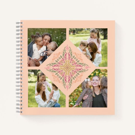 Floral Soft peach kaleidoscopic Script Best Mom  Notitieboek (Voorkant)