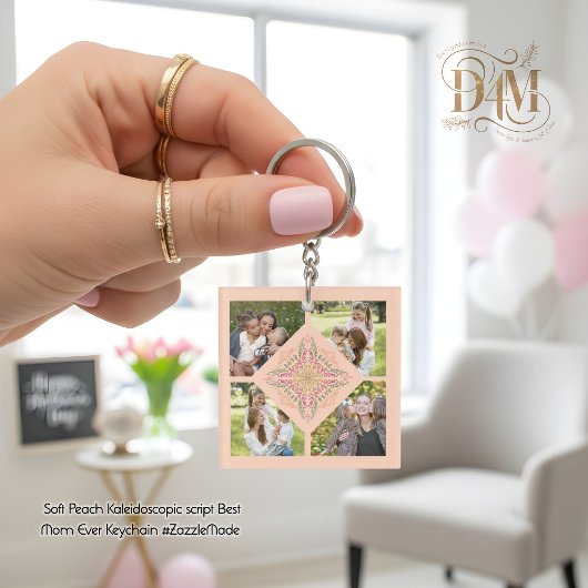Floral Soft peach kaleidoscopic Script Best Mom  Sleutelhanger