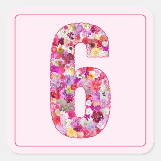 Floral Soft Pink Month Number 6 Vierkante Sticker (Voorkant)