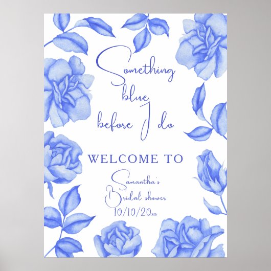Floral Something Blue Bridal Shower Welcome Poster (Voorkant)