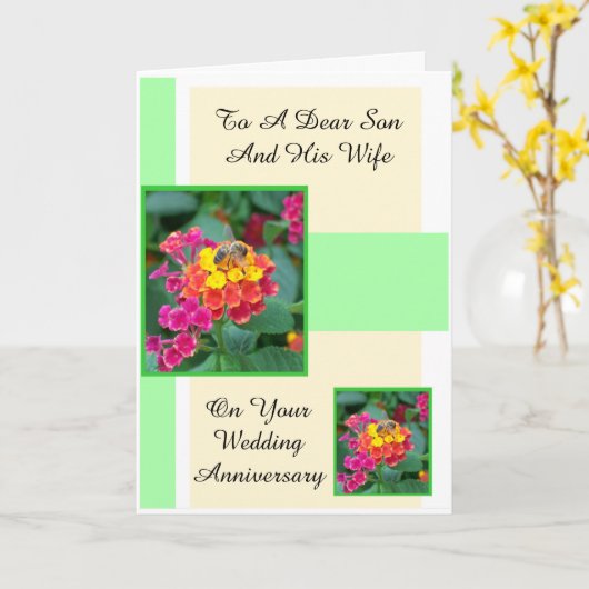 Floral Son and Wife , persoonlijk Jubileum Kaart (Gele Bloem)