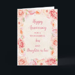 Floral Son & Daughter in Law Bruiloft Jubileum Kaart<br><div class="desc">Gelukkige trouwjubileumkaart voor schoonzoon en schoondochter met mooie  roze waterverf bloemen,  en sentimentele vers.</div>