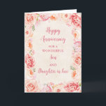 Floral Son & Daughter in Law Bruiloft Jubileum Kaart<br><div class="desc">Gelukkige trouwjubileumkaart voor schoonzoon en schoondochter met mooie  roze waterverf bloemen,  en sentimentele vers.</div>