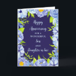 Floral Son & Daughter in Law Bruiloft Jubileum Kaart<br><div class="desc">Gelukkige trouwjubileumkaart voor schoonzoon en schoondochter met mooie  blauw waterverf bloemen,  en sentimentele vers.</div>