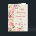 Floral Son & Daughter in Law Bruiloft Jubileum Kaart<br><div class="desc">Gelukkige trouwjubileumkaart voor schoonzoon en schoondochter met prachtige waterverf  bloemen,  rustieke juwelen en sentimentele verzen.</div>