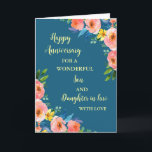 Floral Son & Daughter in Law Bruiloft Jubileum Kaart<br><div class="desc">Gelukkige trouwjubileumkaart voor schoonzoon en schoondochter met mooie waterverf  bloemetjes en sentimentele vers.</div>
