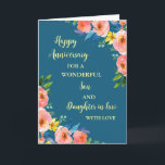 Floral Son & Daughter in Law Bruiloft Jubileum Kaart<br><div class="desc">Gelukkige trouwjubileumkaart voor schoonzoon en schoondochter met mooie waterverf  bloemetjes en sentimentele vers.</div>