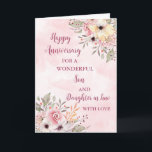 Floral Son & Daughter in Law Bruiloft Jubileum Kaart<br><div class="desc">Gelukkige trouwjubileumkaart voor schoonzoon en schoondochter met mooie waterverf  bloemetjes en sentimentele vers.</div>